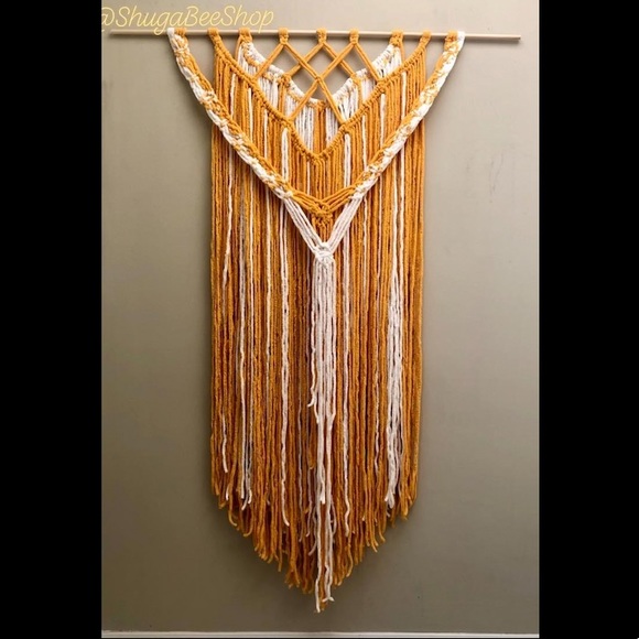 Mustard Gold and White Macrame Wall Decor - Picture 3 of 4